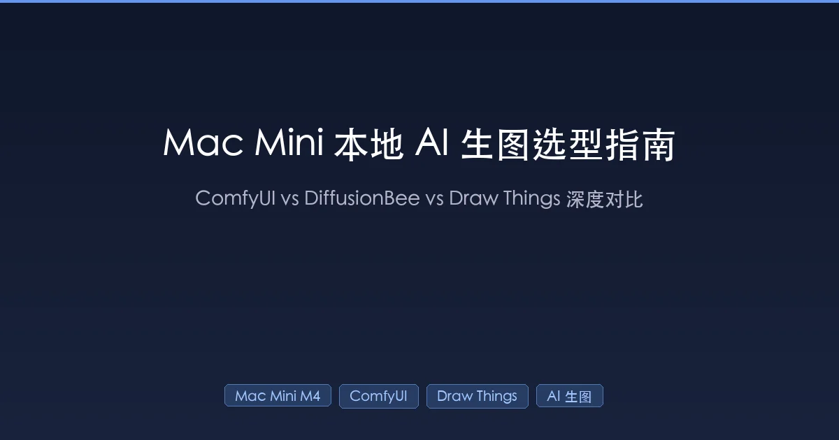 Mac Mini M4 本地 AI 生图工具选型指南封面，对比 ComfyUI、DiffusionBee、Draw Things