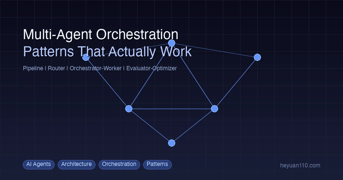 展示流水线、路由器、编排者-工作者和评估器-优化器四种 AI 智能体协作编排架构模式