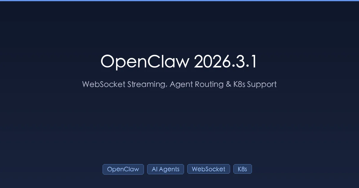 OpenClaw 2026.3.1 new features overview showing WebSocket streaming, agent routing, and Kubernetes support
