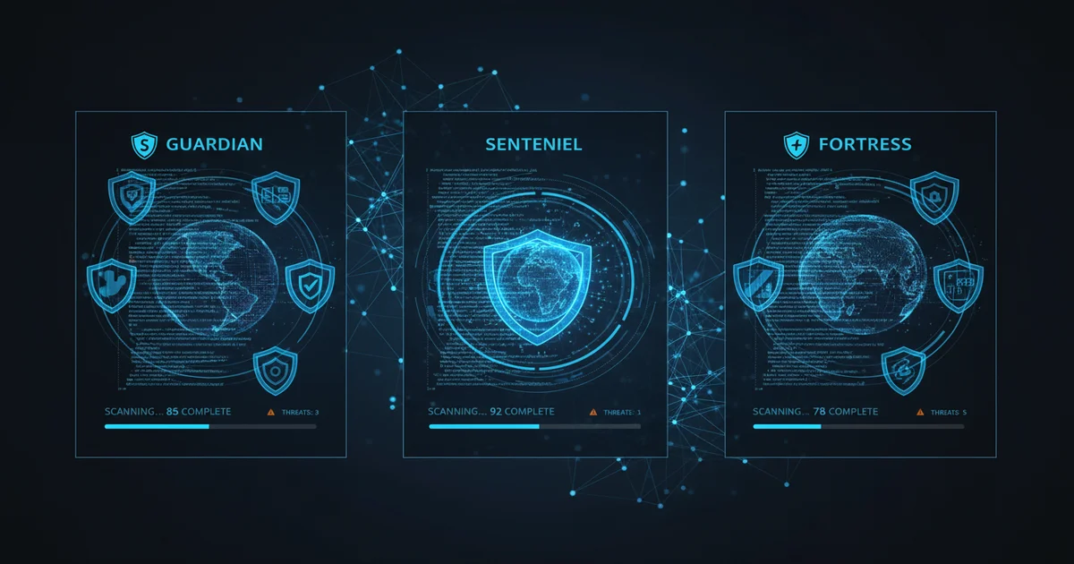 AI code security tools comparison showing three security scanning dashboards
