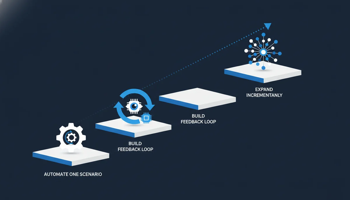 3-step AI marketing automation starter framework — automate one scenario, build feedback loop, expand incrementally