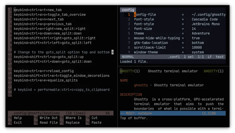 Ghostty 终端界面，使用 Zig 编写的高性能终端
